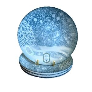 INTESA HOME HOLIDAY SNOW CHRISTMAS TREE  Set/4 Pasta Bowls 9 3/8" NWT